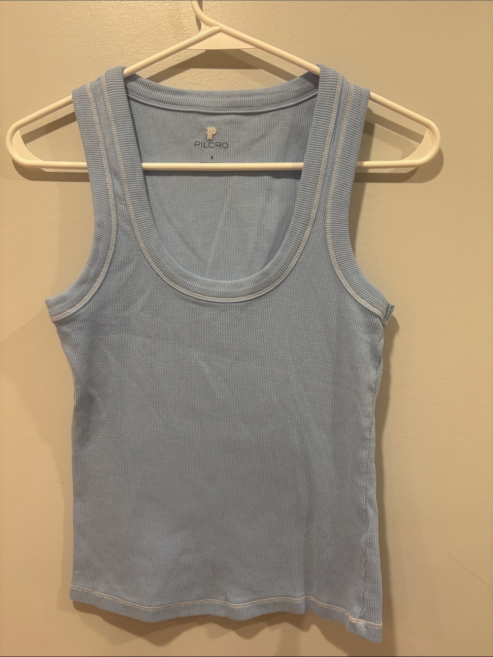 Pilcro Sky Blue Ribbed Scoop Tank ptp 14-19 length 21